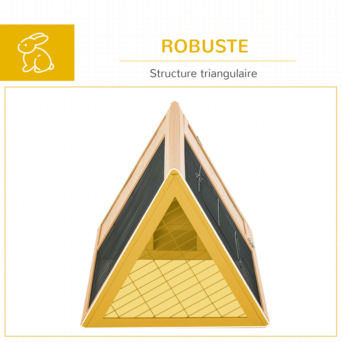 Clapier triangulaire de sol enclos extérieur niche double porte convient aux lapins poules tortue terrestre dim. 116L x 62,2l x 52,5H cm bois massif pin