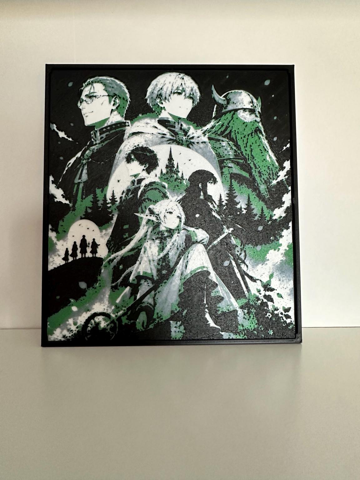 3D Anime Fantasy-schilderij – Groen en zwart reliëfdecor