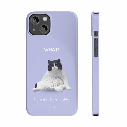 Grappig kattenthema paarse slanke hoes voor iPhone 14-serie