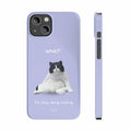 Grappig kattenthema paarse slanke hoes voor iPhone 14-serie
