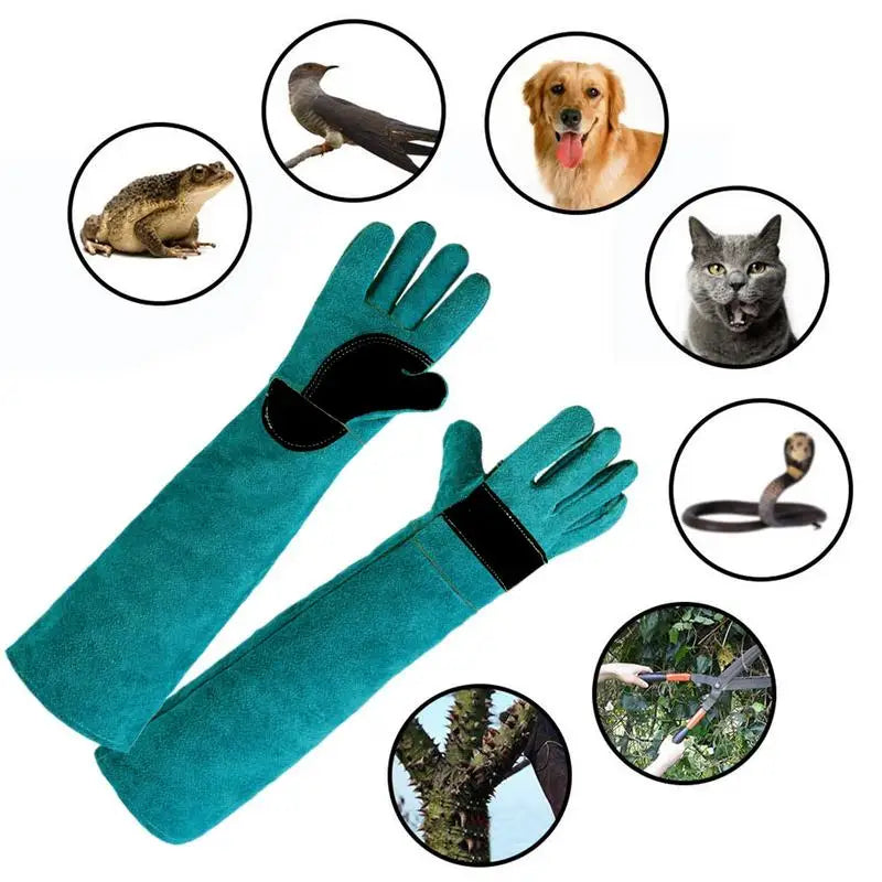 Multi-function Anti-Bite Safety Gloves Ultra Long Leather Pets Grip Biting Protective Gloves for Catch Dog Cat Reptiles Animal
