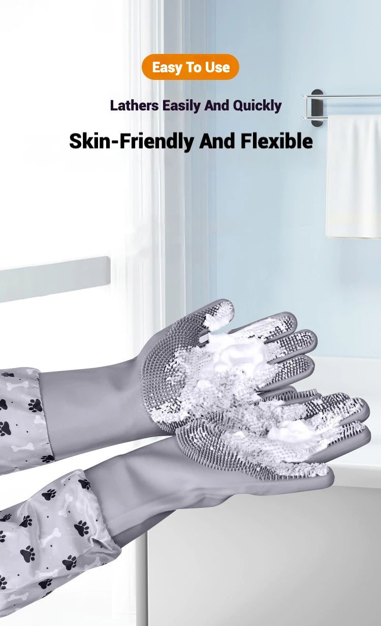 Anti Bite Silicone Pet Bath Gloves With Massage Nodes Food Grade Material Soft And Durable Waterproof Design For Gentle Bathing
