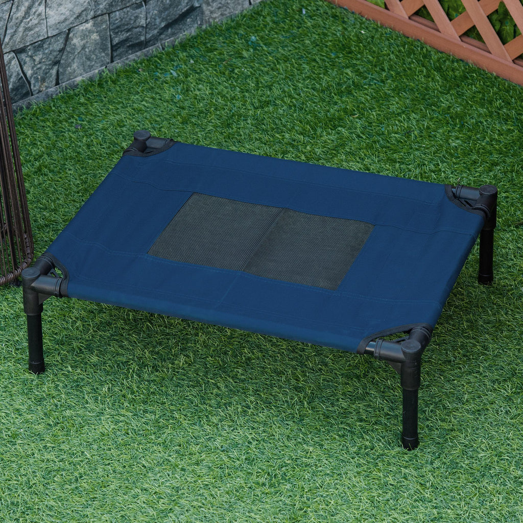 Verhoogd honden- en kattenbed voor huisdieren, microgeperforeerd textilene oxford-stof, 61 x 46 x 18 cm, blauw en zwart