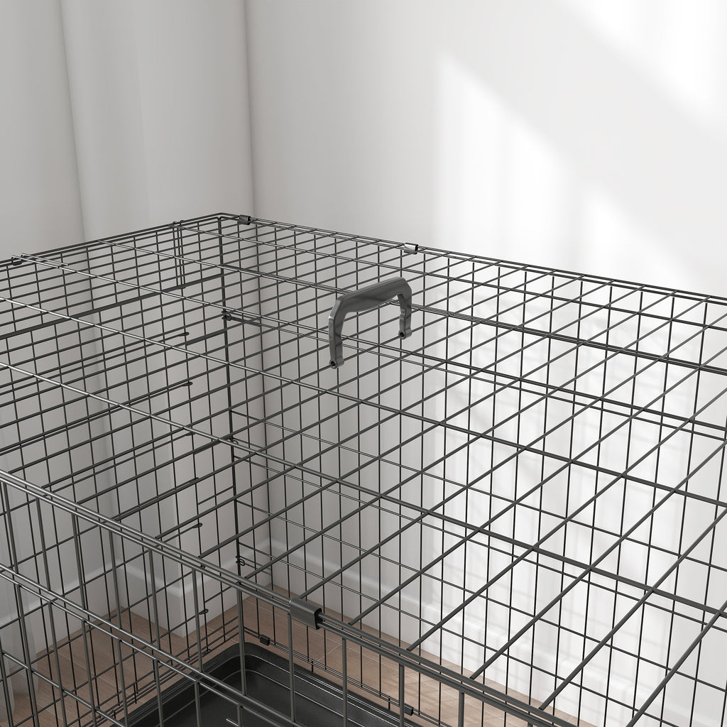 Cage caisse de transport pliante pour chien en acier 2 portes verrouillables 121 x 77 x 82 cm noir
