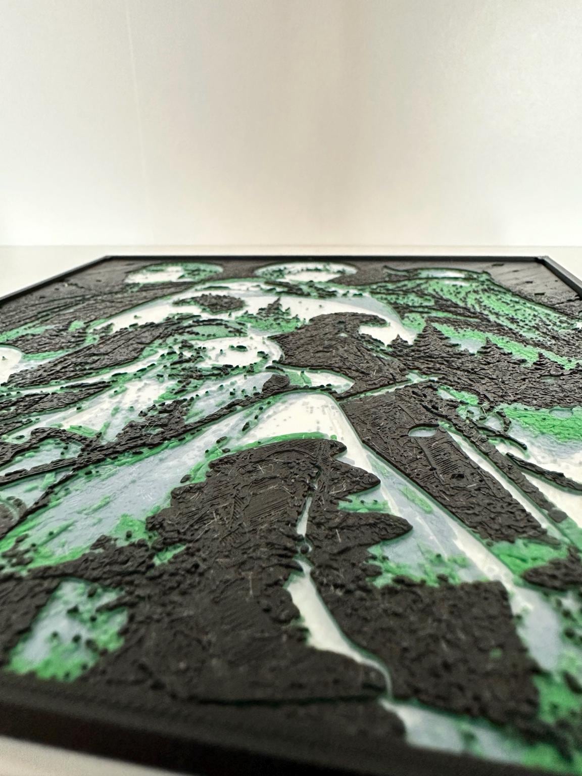 3D Anime Fantasy-schilderij – Groen en zwart reliëfdecor