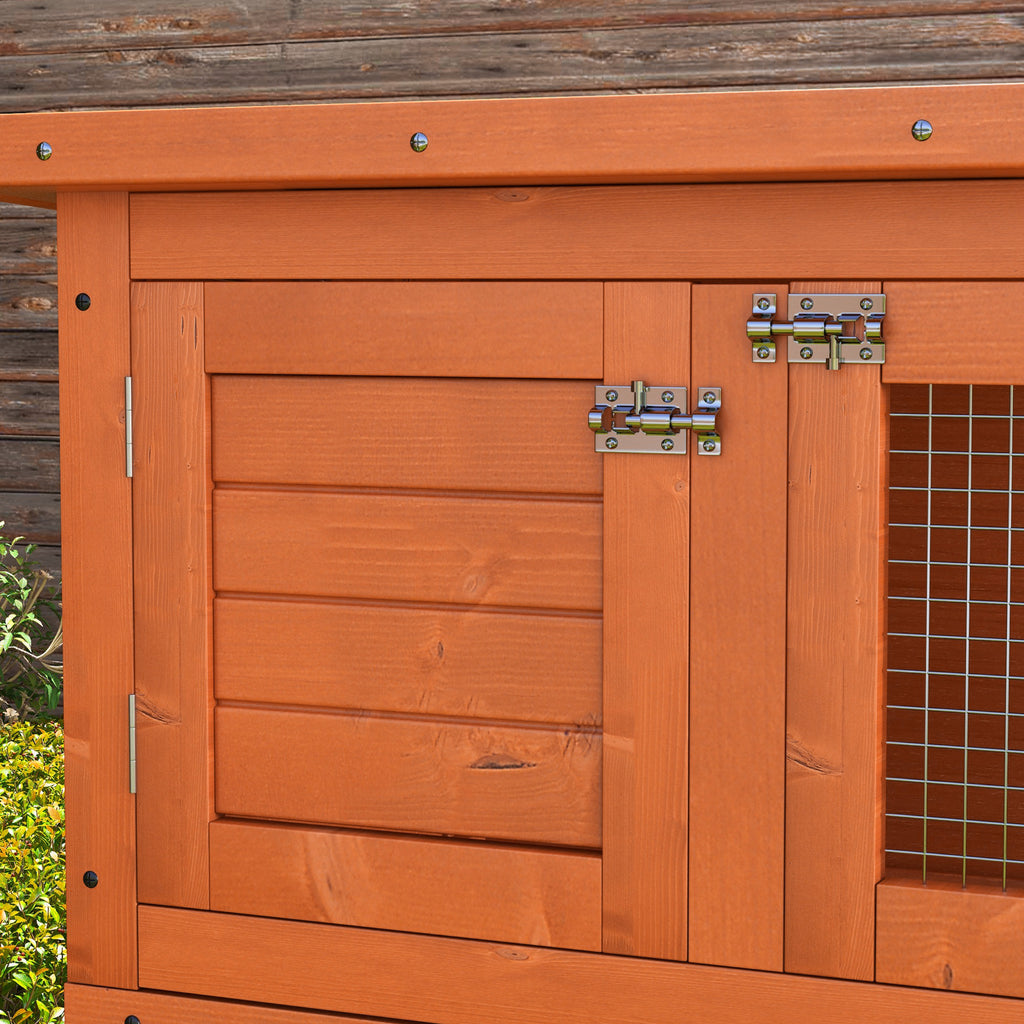 Konijnenhok konijnenkooi dubbel niveau uitschuifbare lades 4 afsluitbare deuren openslaand dak 90L x 45B x 90H cm