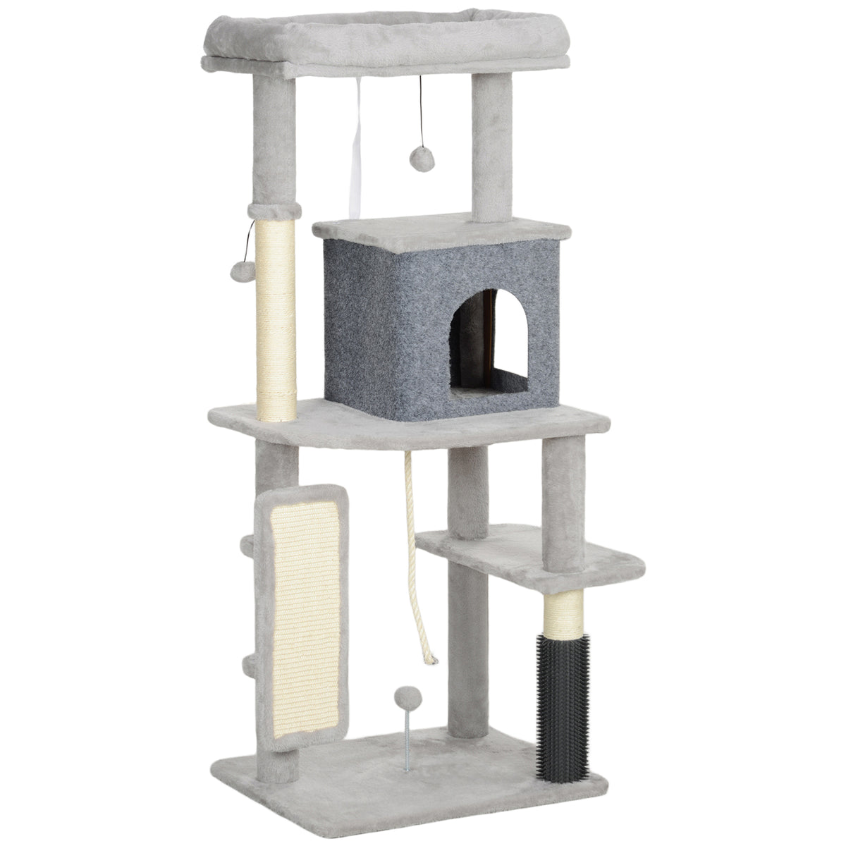 Krabpaal Speeltoren voor Katten Activiteitencentrum met Sisal Krabpalen Slaaphuisje Hoogte 132 cm Grijs
