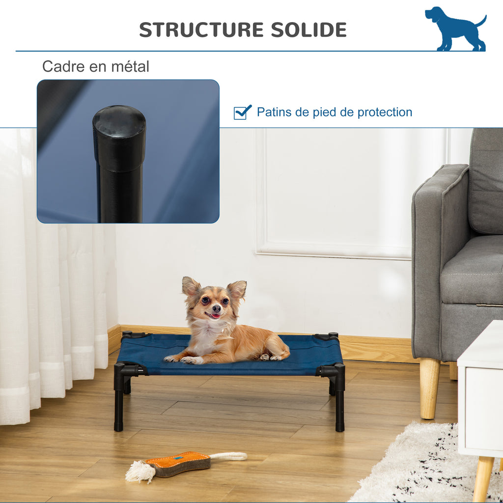 Verhoogd honden- en kattenbed voor huisdieren, microgeperforeerd textilene oxford-stof, 61 x 46 x 18 cm, blauw en zwart