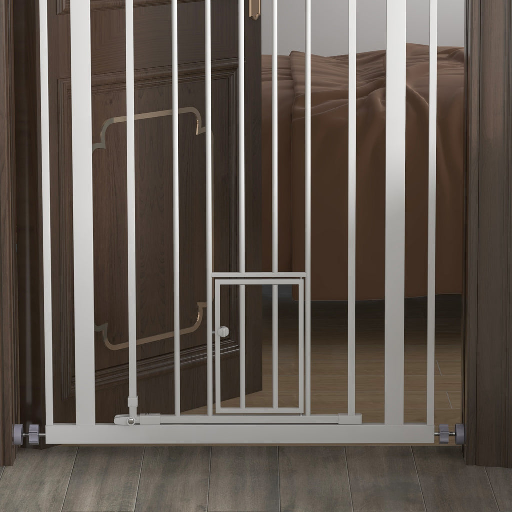 Barrière de sécurité animaux de 104H cm avec porte fermeture automatique système de double verrouillage sans percage