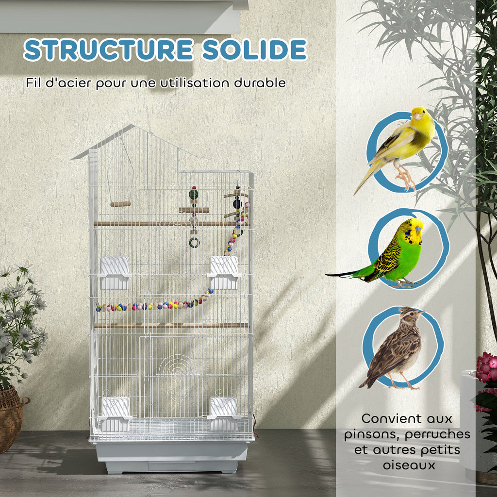 Cage à oiseaux 46 x 36 x 100 cm 4 mangeoires 3 perchoirs cage pour perruche calopsitte conure pinson canaris