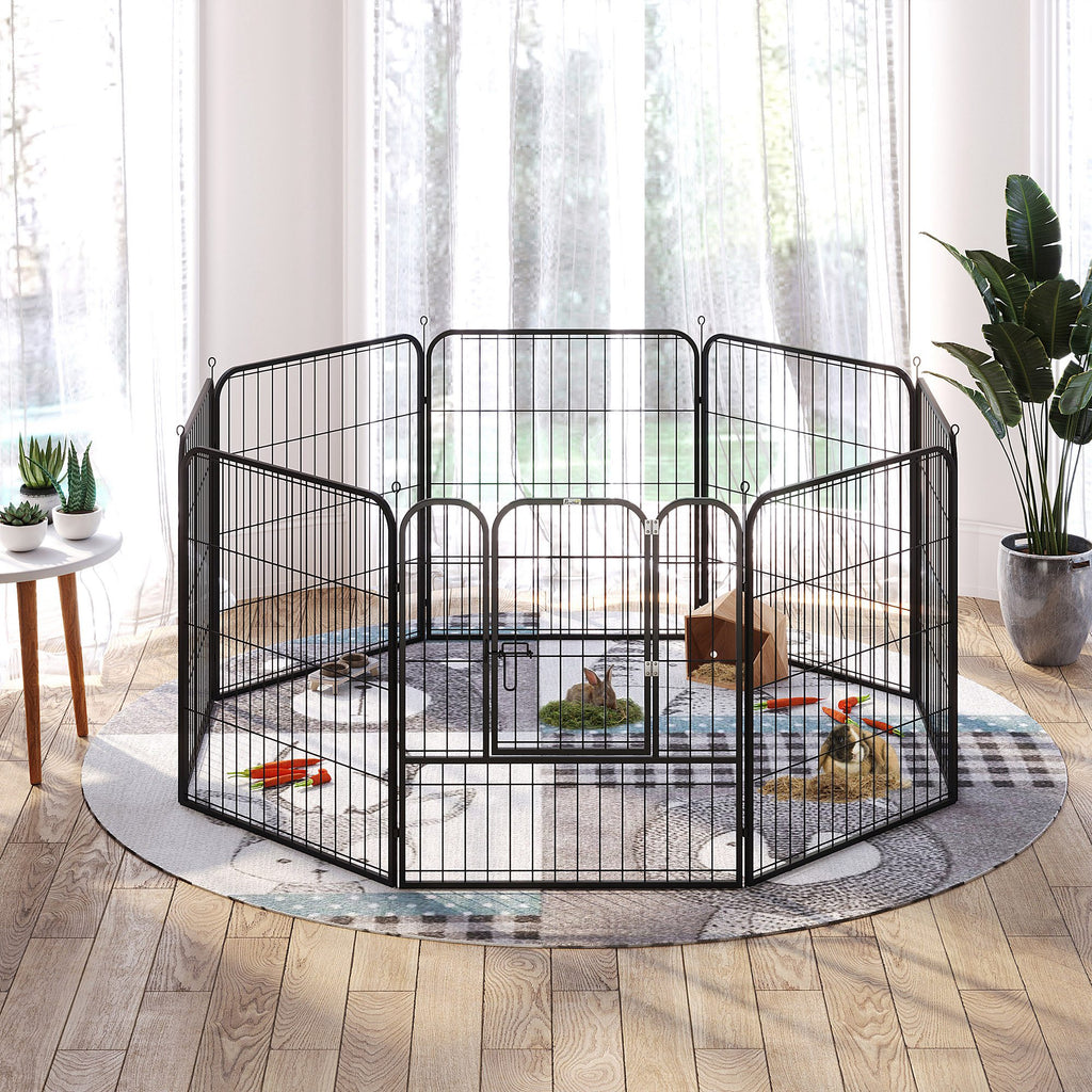 Luxe modulaire puppyren van epoxystaal met afsluitbare deur voor honden, konijnen, knaagdieren, kleine dieren, voor binnen en buiten 80 x 80 cm zwart
