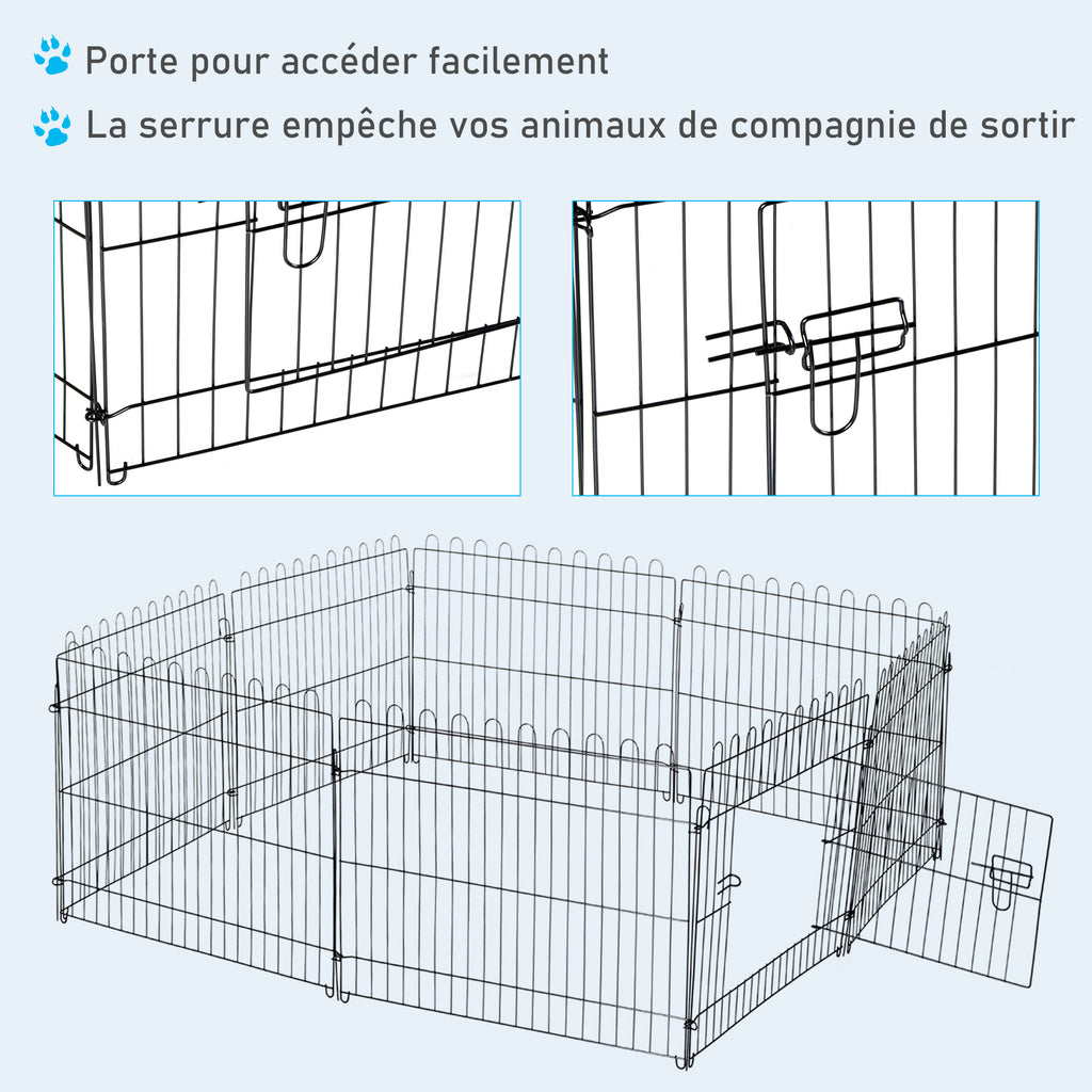 Parc enclos chiots animaux domestiques pour chiens lapins rongeurs petits animaux intérieur et extérieur diamètre 180 cm 8 panneaux 71 x 61 cm noir
