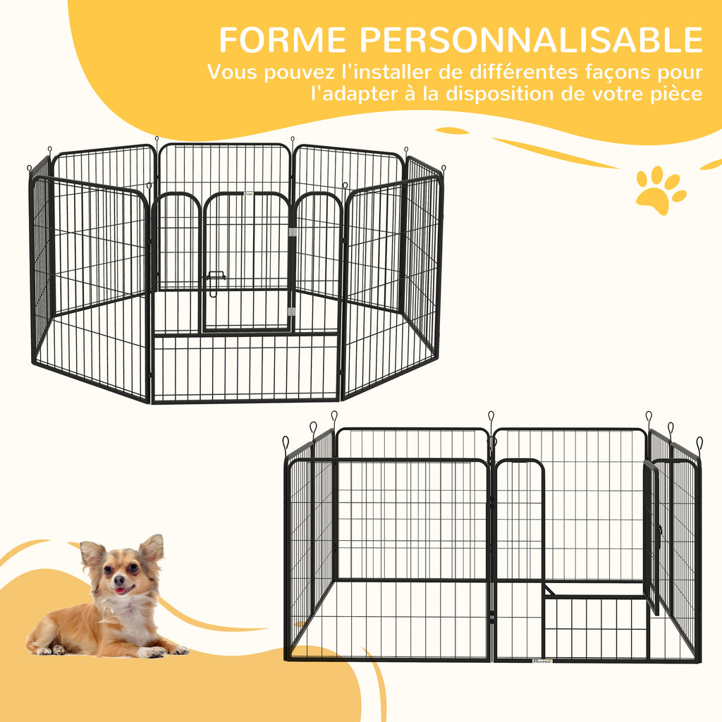Luxe modulaire puppyren van epoxystaal met afsluitbare deur voor honden, konijnen, knaagdieren, kleine dieren, voor binnen en buiten 80 x 80 cm zwart
