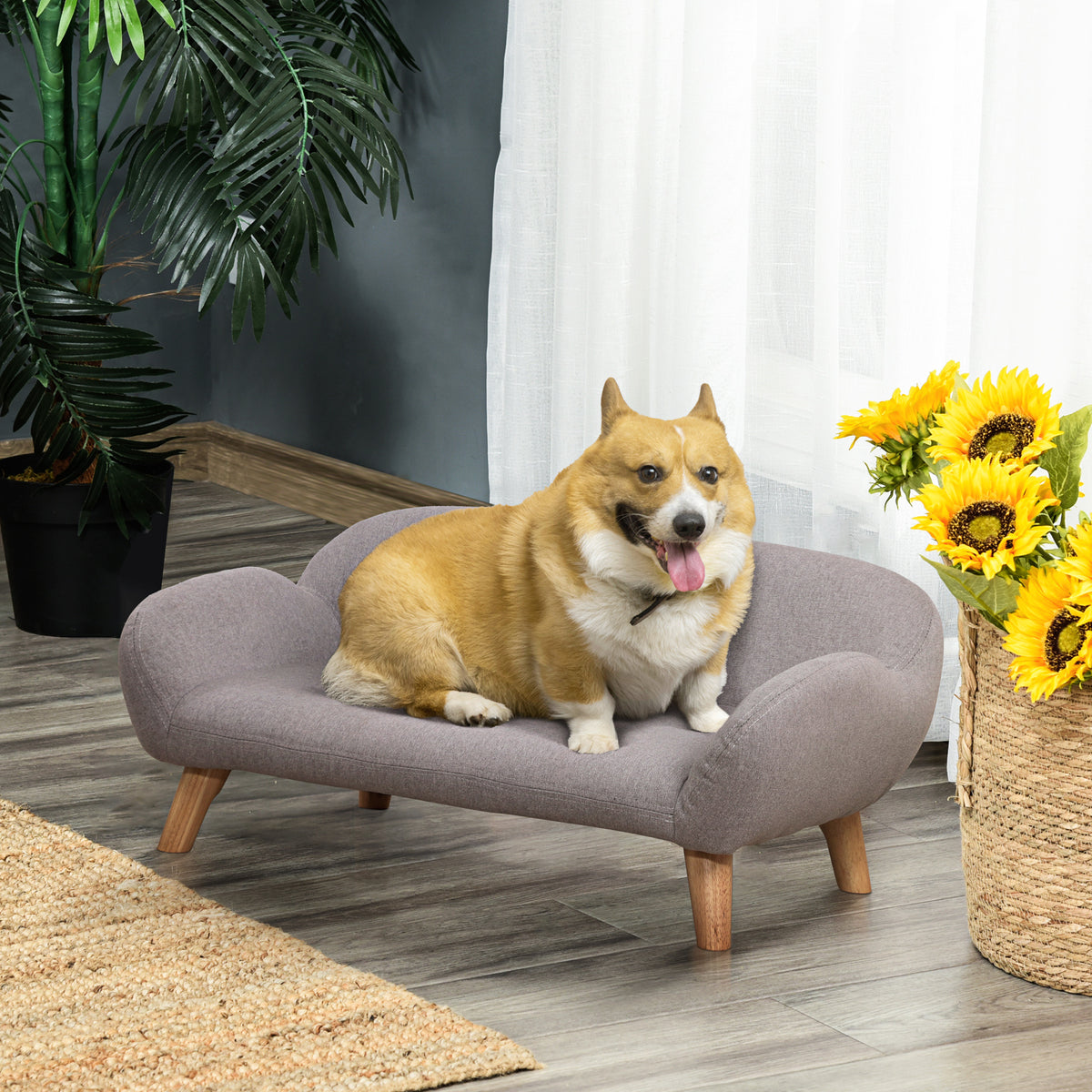 Canapé pour chien canapé pour animal de compagnie pieds effilés en bois revêtement tissu 72 x 44 x 31 cm - gris
