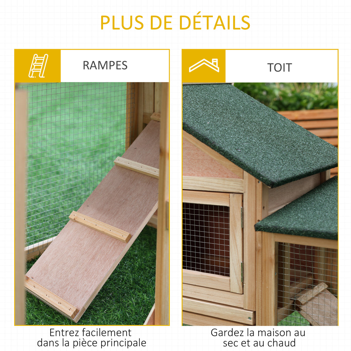 Clapier cage à lapins rongeurs XXL clapier nain 2 étages toit bitumé intégral tiroir déjection 210L x 45,5l x 84,5H cm bois massif pin pré-huilé