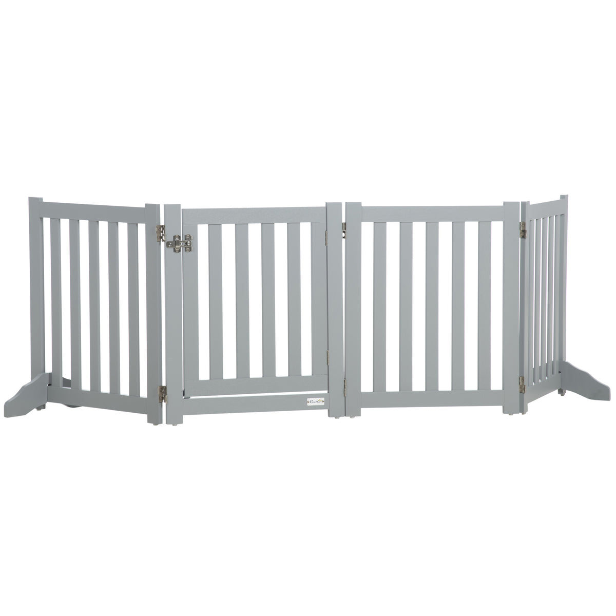 Opvouwbaar Dubbelzijdig Houten Hek voor Honden, 4 Panelen met Deur, Steunvoeten, 205 x 60 cm, Grijs