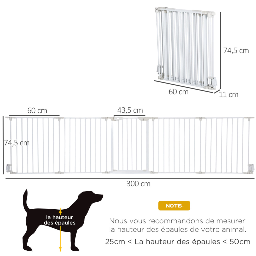 Barrière de sécurité parc enclos chien modulable pliable porte intégrée 300L max. x 74,5H cm métal PP blanc