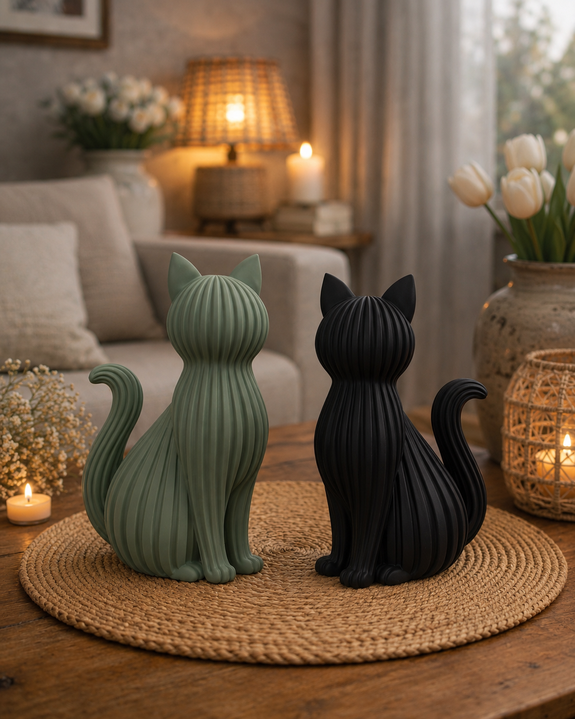 Japandi-kat – Decoratief designbeeld