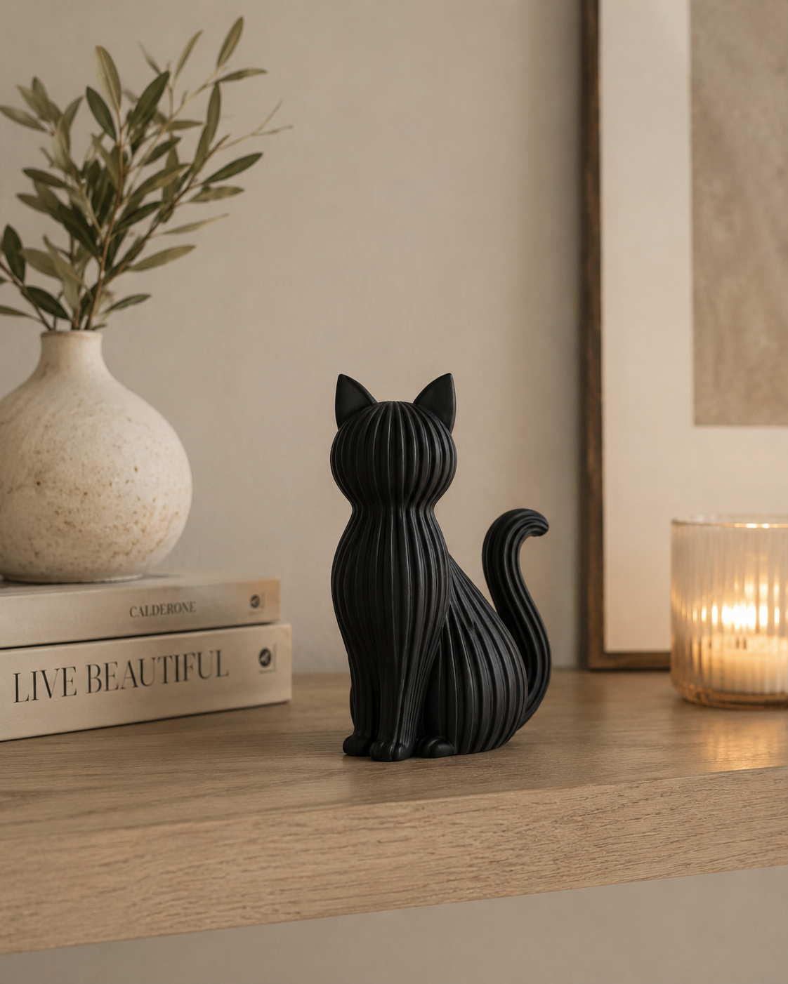 Japandi-kat – Decoratief designbeeld