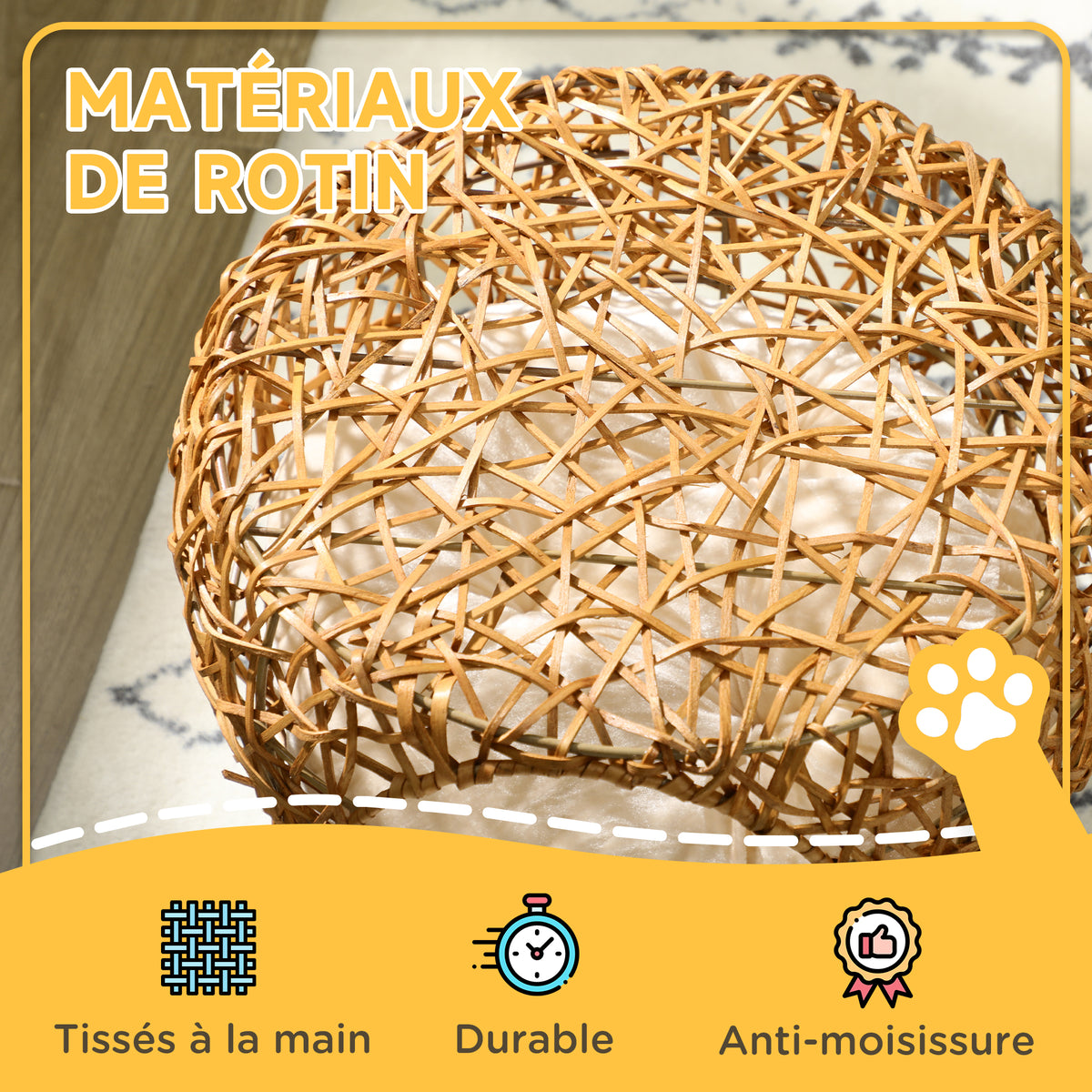 Kattenmand kattenbed kattenhuis rotan kattenhuis dik kussen Ø 40 x 32 cm lichtbruin