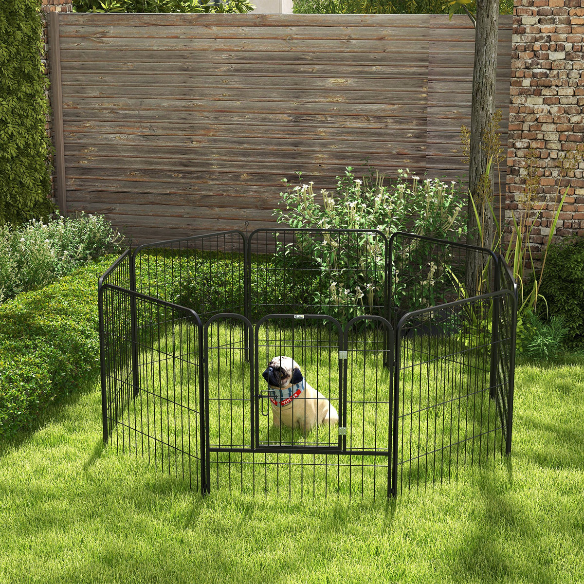 Luxe modulaire puppyren van epoxystaal met afsluitbare deur voor honden, konijnen, knaagdieren, kleine dieren, voor binnen en buiten 80 x 80 cm zwart