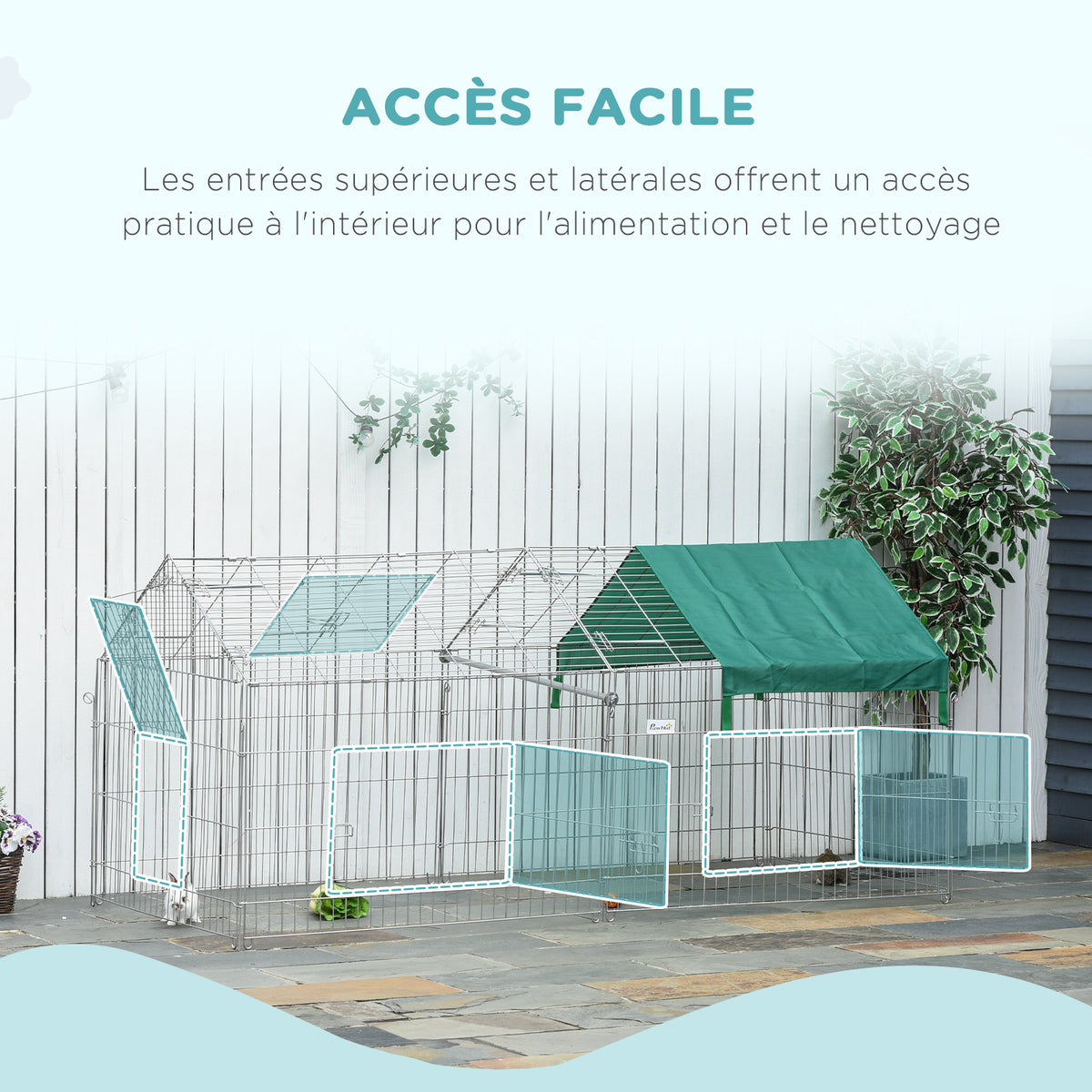 Clôture pour petits animaux cage pour animaux domestiques cadre en métal galvanisé 4 piquets de sol inclus 220 x