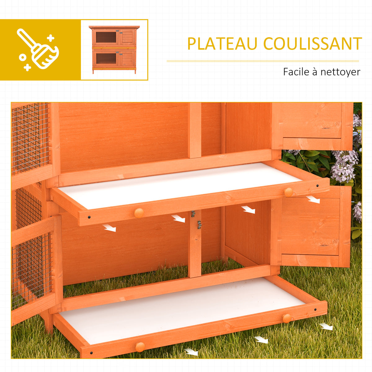 Konijnenhok konijnenkooi dubbel niveau uitschuifbare lades 4 afsluitbare deuren openslaand dak 90L x 45B x 90H cm