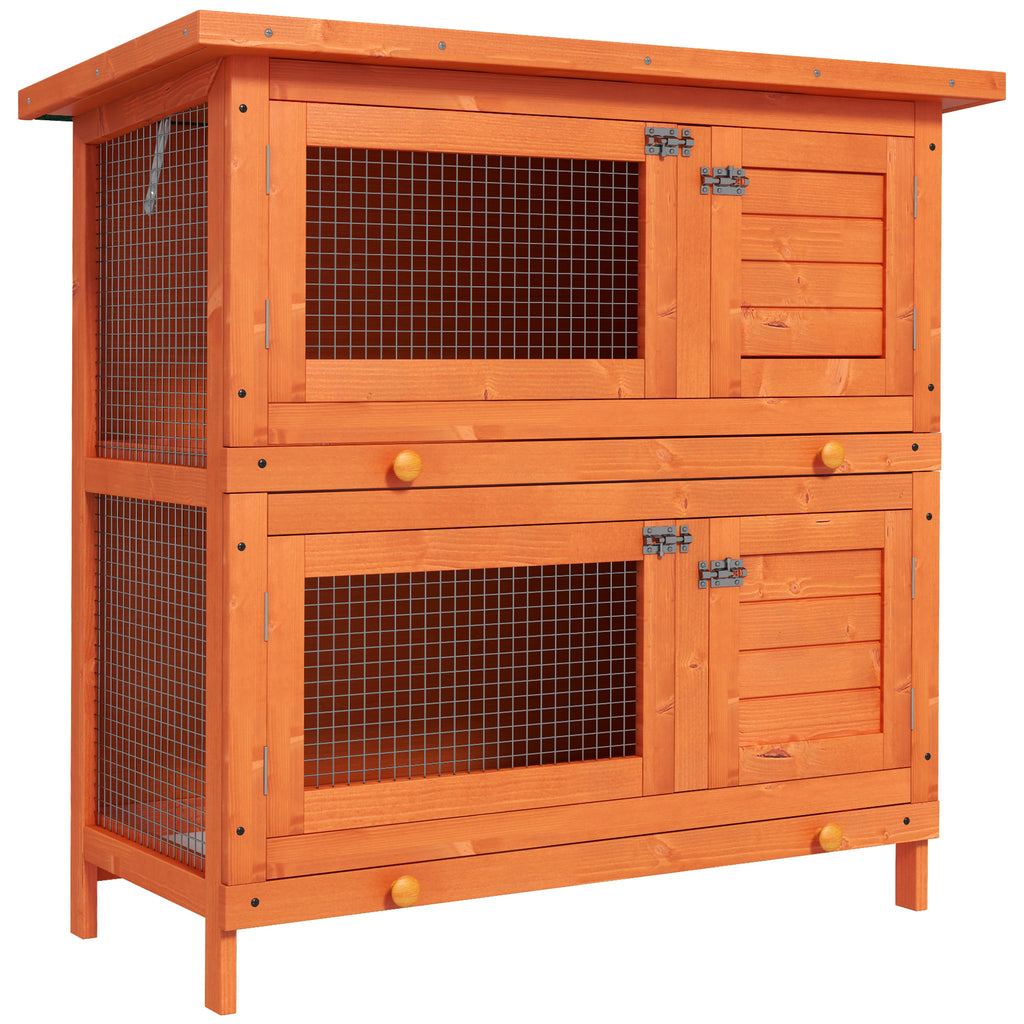 Konijnenhok konijnenkooi dubbel niveau uitschuifbare lades 4 afsluitbare deuren openslaand dak 90L x 45B x 90H cm