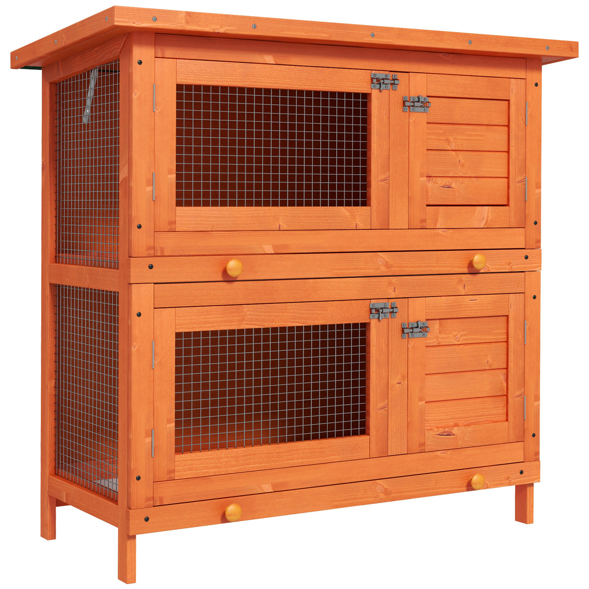 Konijnenhok konijnenkooi dubbel niveau uitschuifbare lades 4 afsluitbare deuren openslaand dak 90L x 45B x 90H cm
