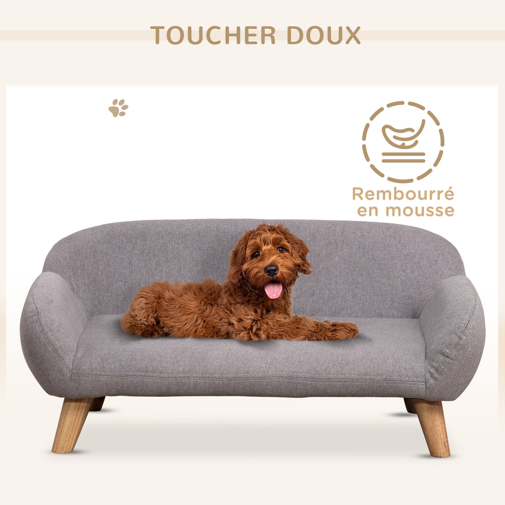 Canapé pour chien canapé pour animal de compagnie pieds effilés en bois revêtement tissu 72 x 44 x 31 cm - gris