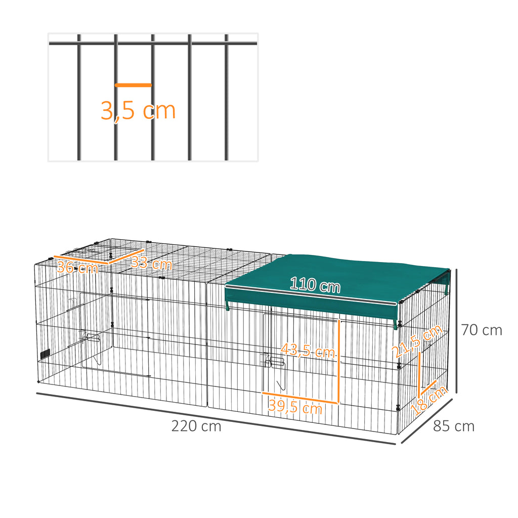Parc enclos modulable acier avec bache pour lapins rongeurs petits animaux intérieur extérieur 220L x 85l x 70H cm vert