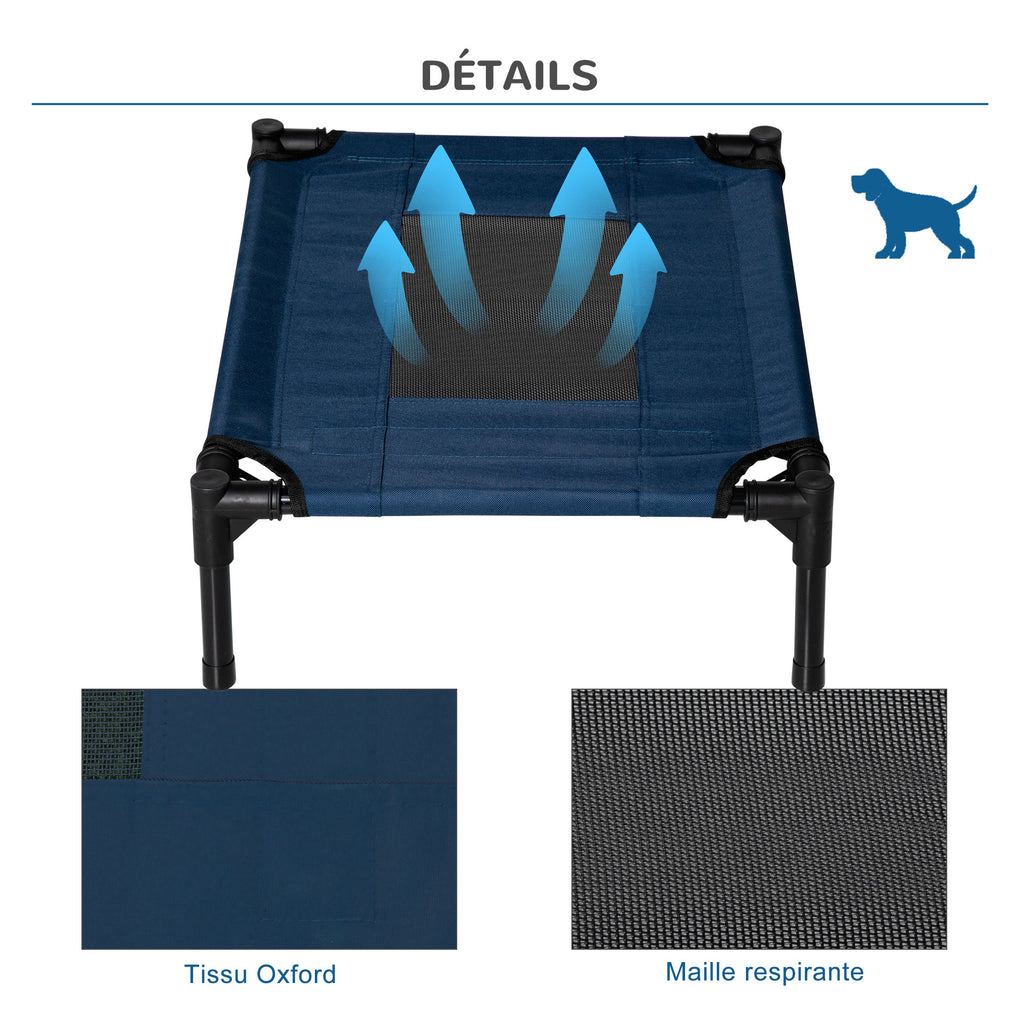Verhoogd honden- en kattenbed voor huisdieren, microgeperforeerd textilene oxford-stof, 61 x 46 x 18 cm, blauw en zwart