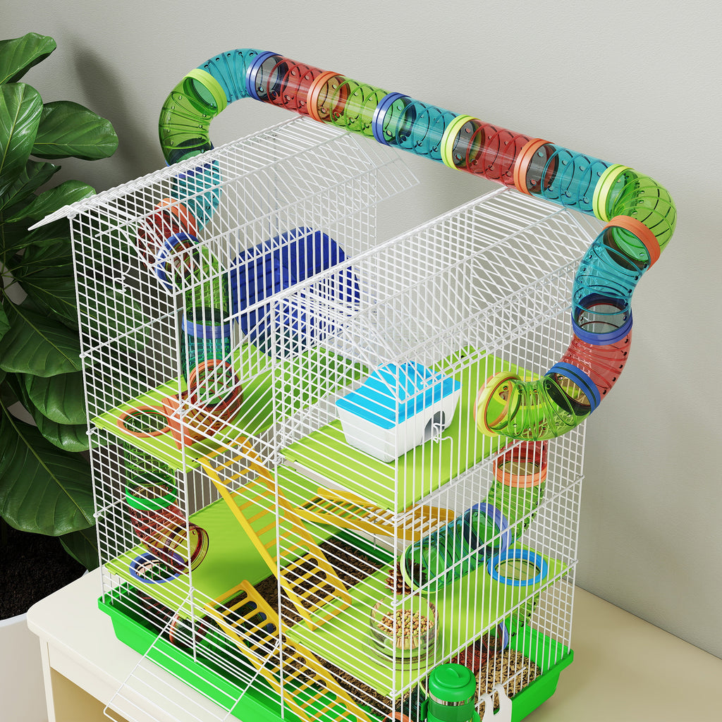 Hamster- en muizenkooi voor kleine knaagdieren met tunnel, voerbak, loopwiel en speelgoed 47 x 30 x 59 cm groen