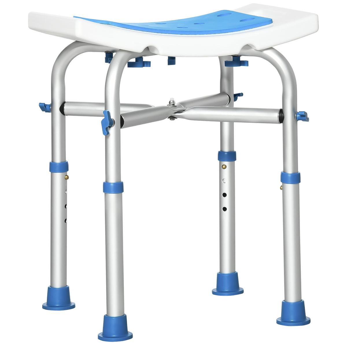 Douchestoel douchekruk - gevoerde en verstelbare zitting, antislip zuignapdoppen, van blauw aluminium