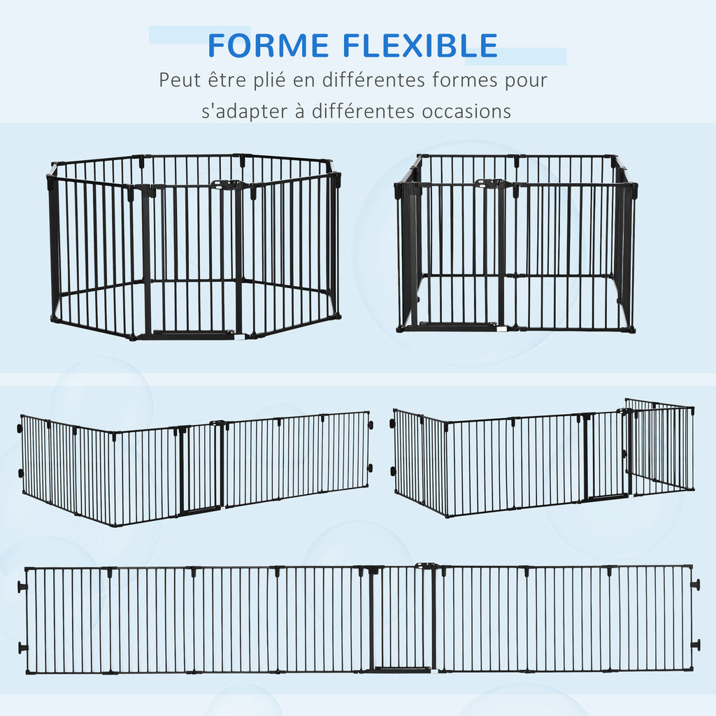 Barrière de Sécurité pour Cheminée, Parc Enclos Chien Pliable Modulable 8 Panneaux avec Porte, sans Perçage
