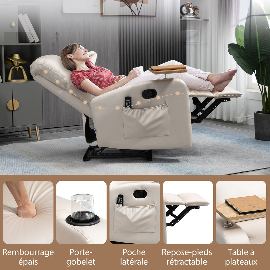 Fauteuil de relaxation fauteuil de massage inclinable avec Tablette, Poches latérales et Télécommande chaise TV