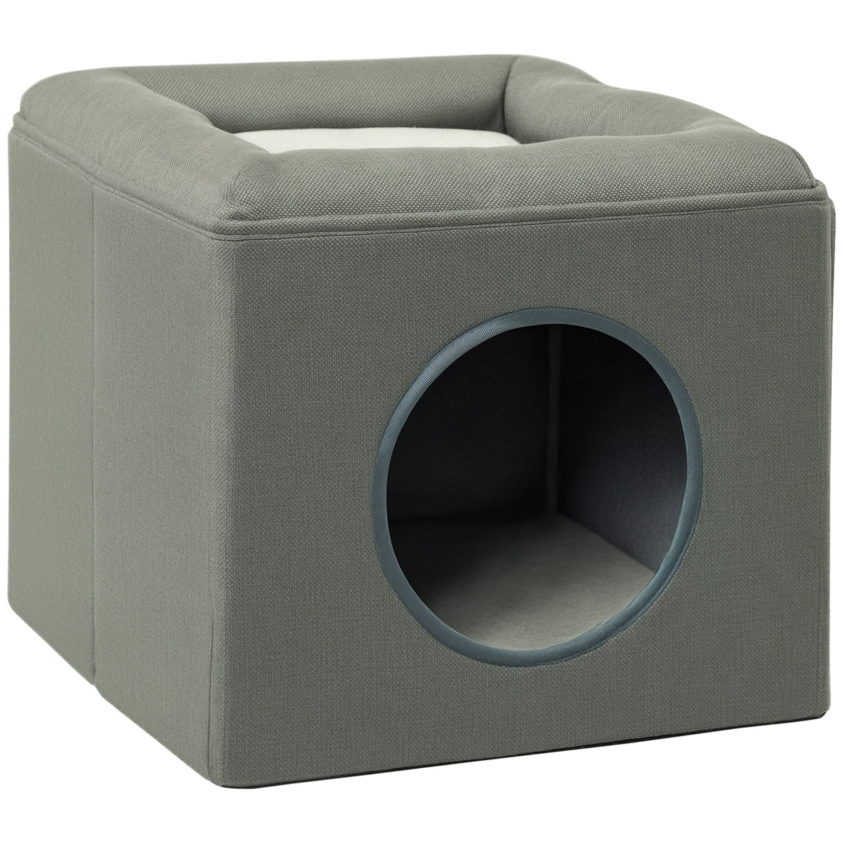 Niche voor kat met 2 niveaus en zacht pluche kussen - 36,5 x 36,5 x 33 cm grijs