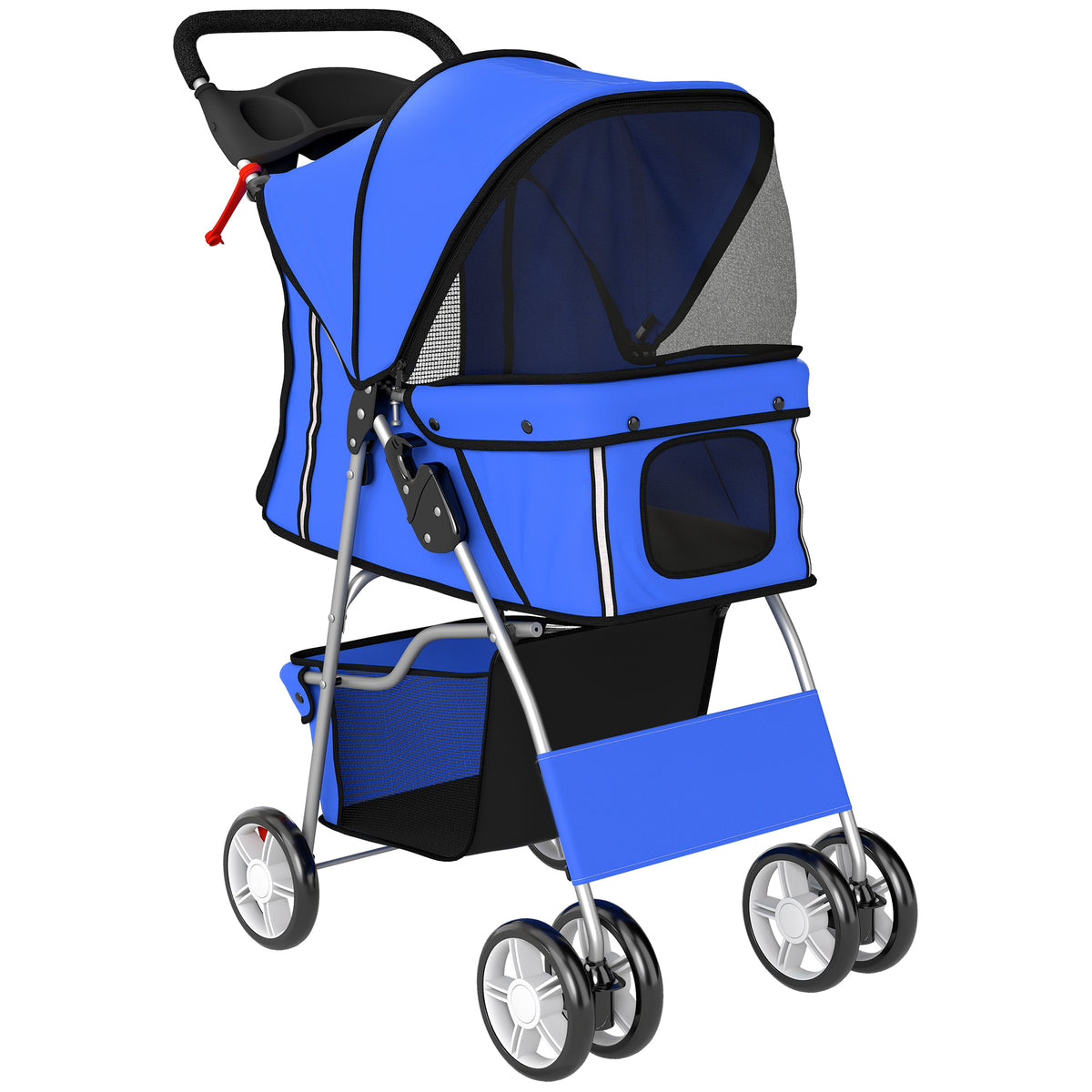 Opvouwbare dierenbuggy honden- en kattenwagen inklapbaar met bekerhouder en opbergmand 75 x 45 x 97 cm blauw