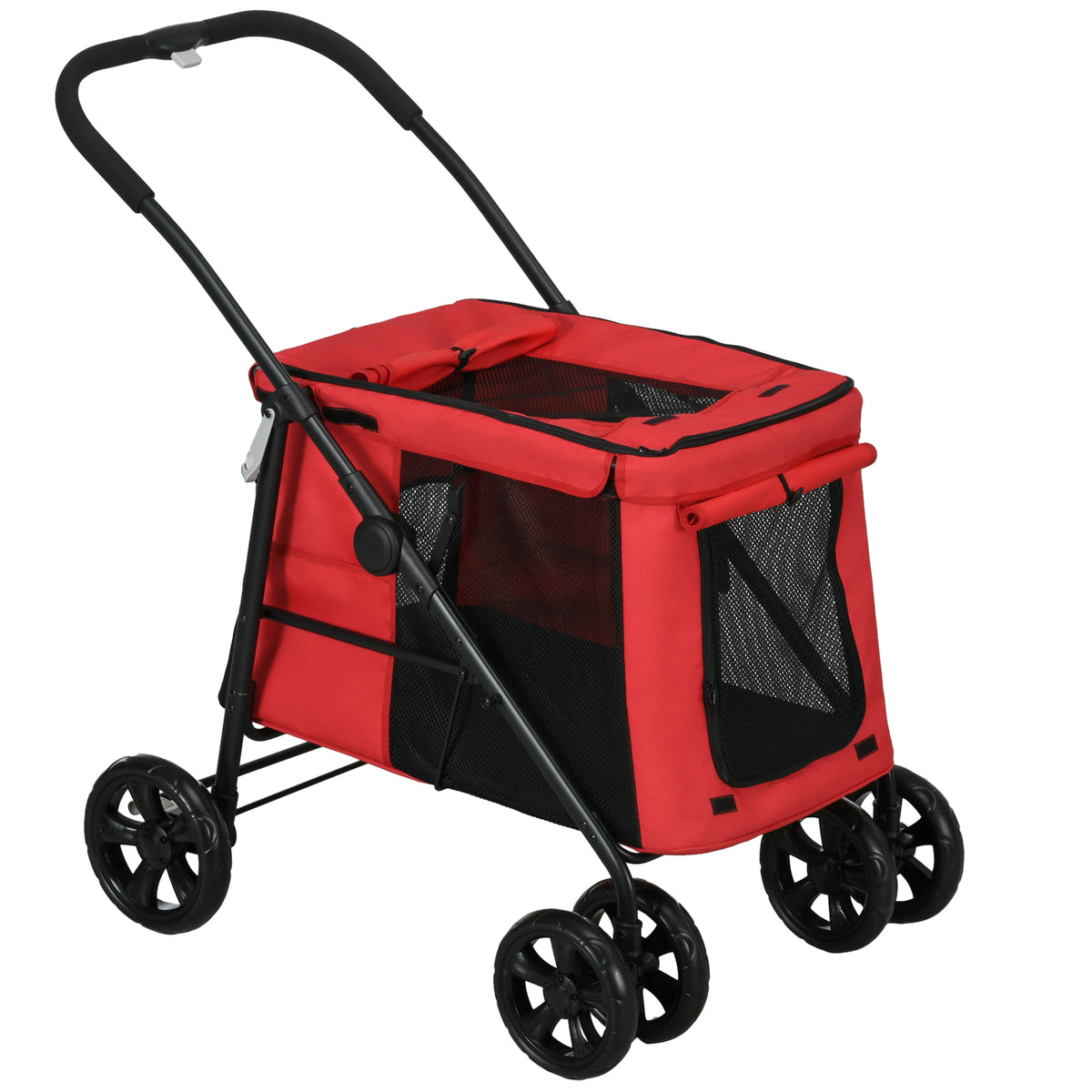 Poussette pliable animaux chien chat coussin inclus roues avec frein tissu 600D Oxford 102 x 62 x 105 cm rouge