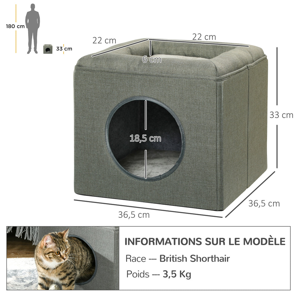 Niche voor kat met 2 niveaus en zacht pluche kussen - 36,5 x 36,5 x 33 cm grijs