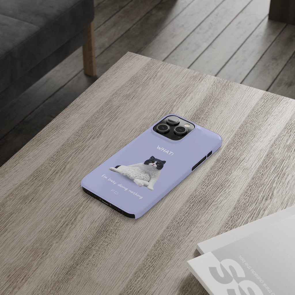 Grappig kattenthema paarse slanke hoes voor iPhone 14-serie
