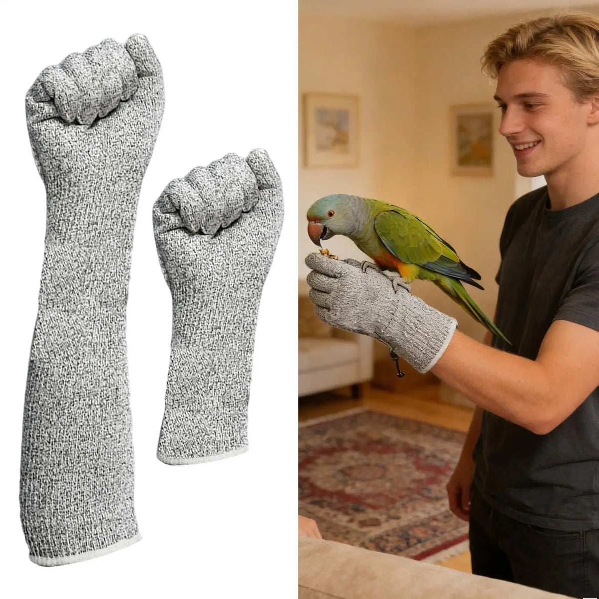 Protégez-vous des griffures avec ces gants anti-morsures ! Idéal pour le toilettage de vos oiseaux et autres animaux.