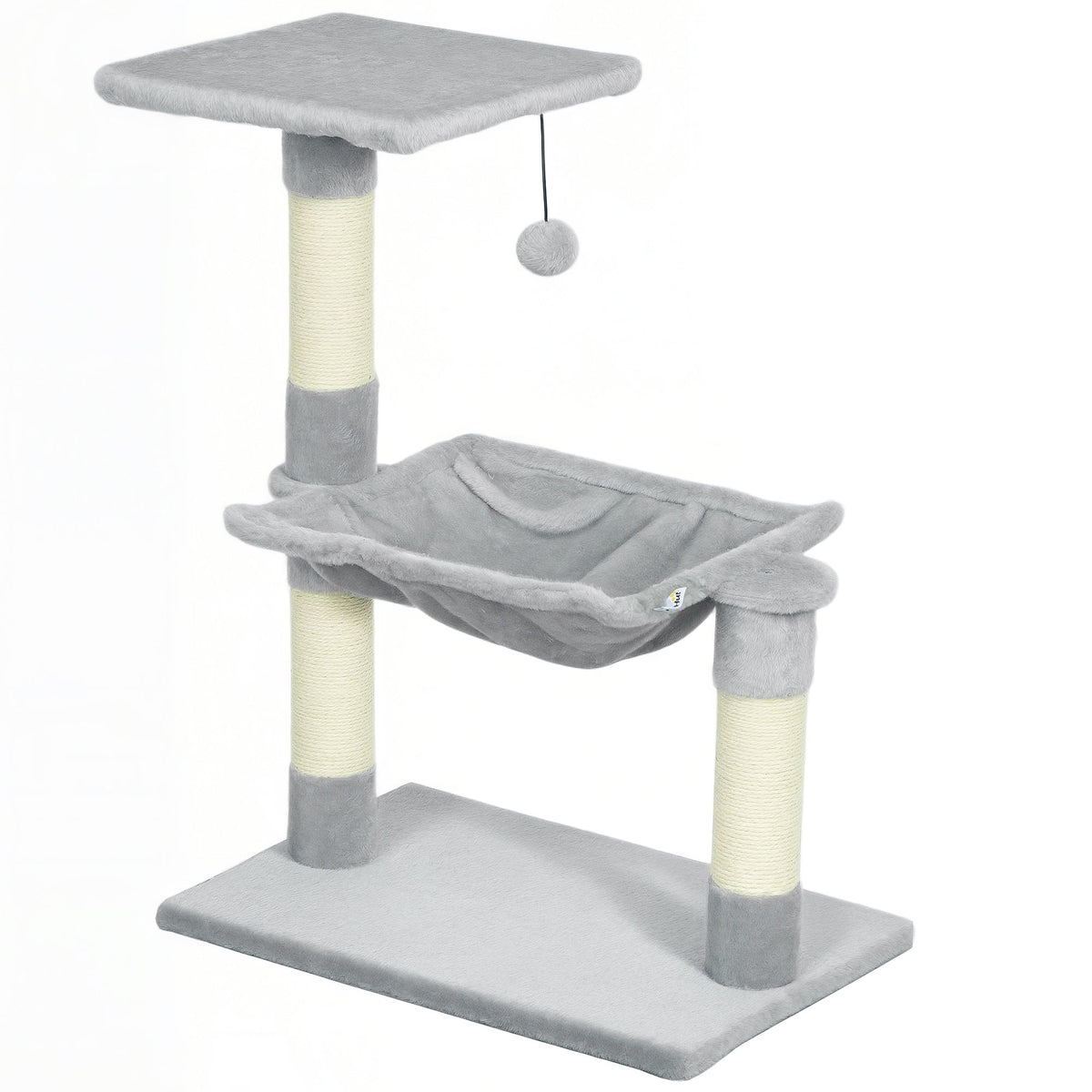 Arbre à chat 3 griffoirs grattoirs sisal naturel plateforme hamac et boule suspendue 50 x 26 x 70 cm peluche courte gris - Alma Nova Care