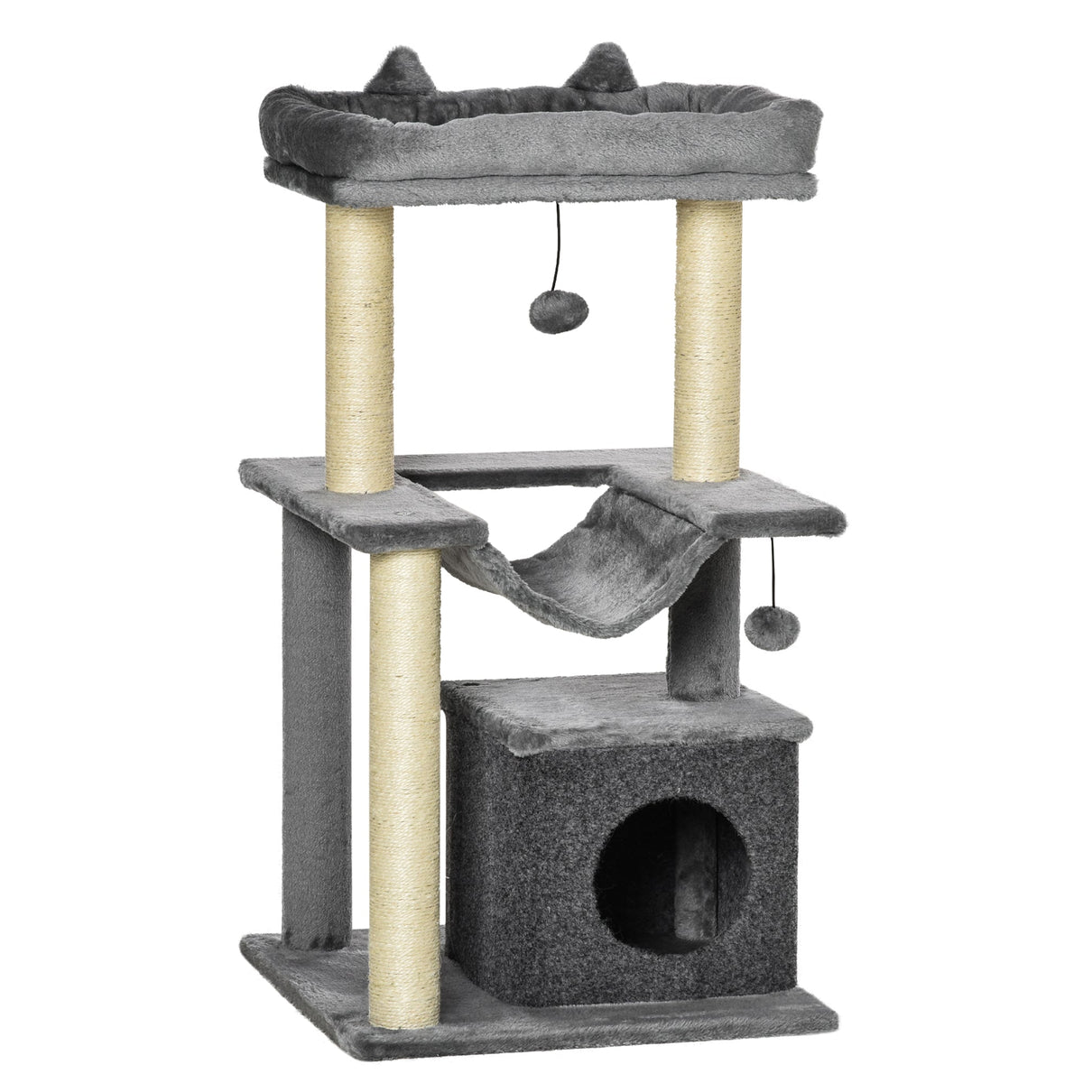 Arbre à chat avec griffoir, en tissu peluche, tour de jeux pour chat, lit, niche, hamac, plateforme 48 x 48 x 90 cm gris - Alma Nova Care