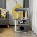 Arbre à chat avec griffoir, en tissu peluche, tour de jeux pour chat, lit, niche, hamac, plateforme 48 x 48 x 90 cm gris - Alma Nova Care