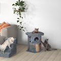 Arbre à chat hauteur de 57 cm avec griffoir en jute, niche, plateforme et balle de jeu, en tissu peluche gris clair - Alma Nova Care