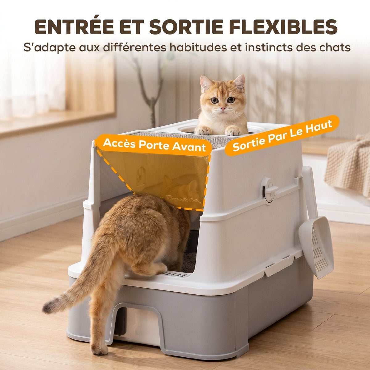 Bac à Litière pour Chat en Inox, Tiroir Coulissant, Couvercle Amovible, Pelle, Sacs Filtrants，Pédale, 60x40x45cm, Gris - Alma Nova Care