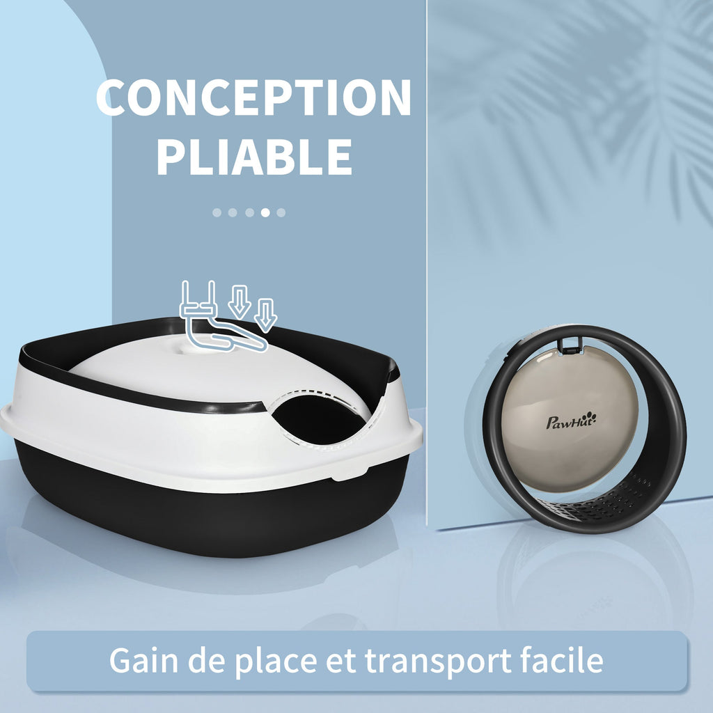 bac à litière pour chat pliable porte battante lucarne + pelle fournis noir blanc - Alma Nova Care