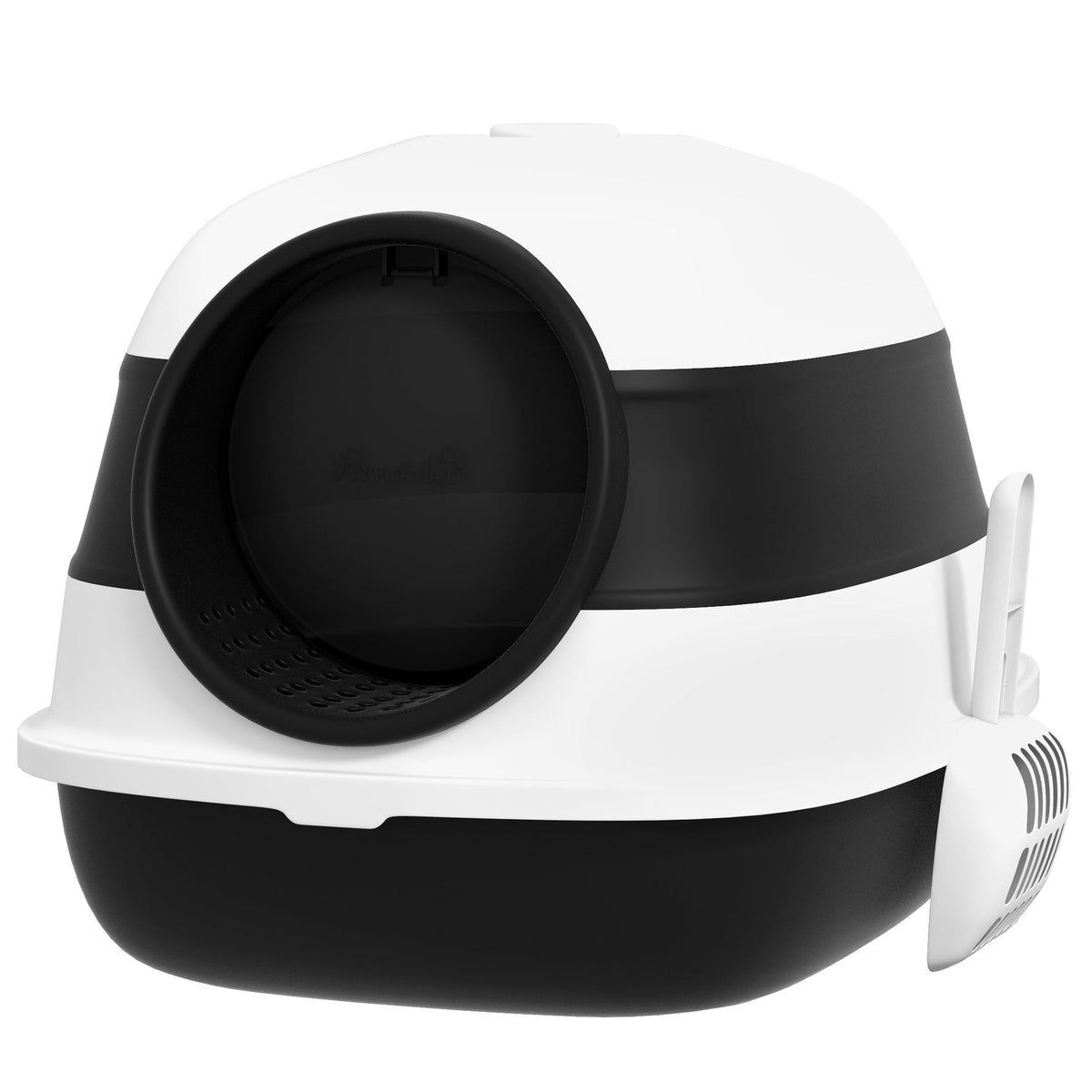 bac à litière pour chat pliable porte battante lucarne + pelle fournis noir blanc - Alma Nova Care