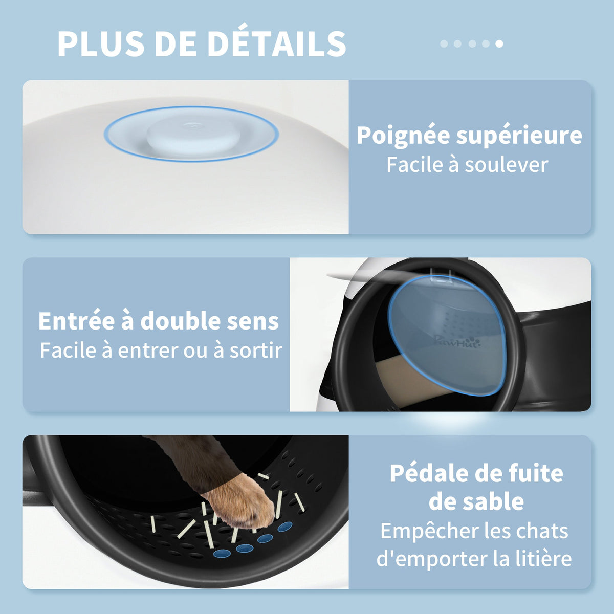 bac à litière pour chat pliable porte battante lucarne + pelle fournis noir blanc - Alma Nova Care